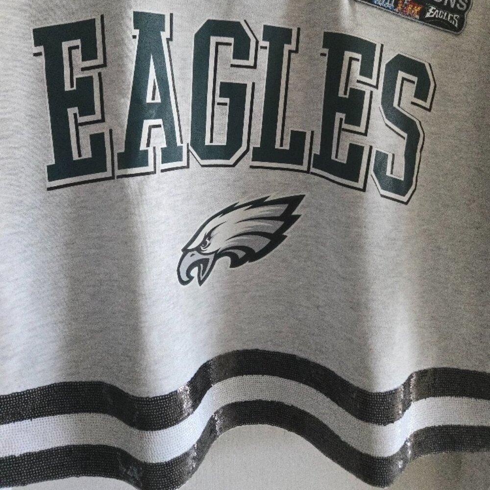 SEQUIN trim Custom 2X NFL Superbowl PHILA. EAGLES Sweatshirt 💚🤍🖤